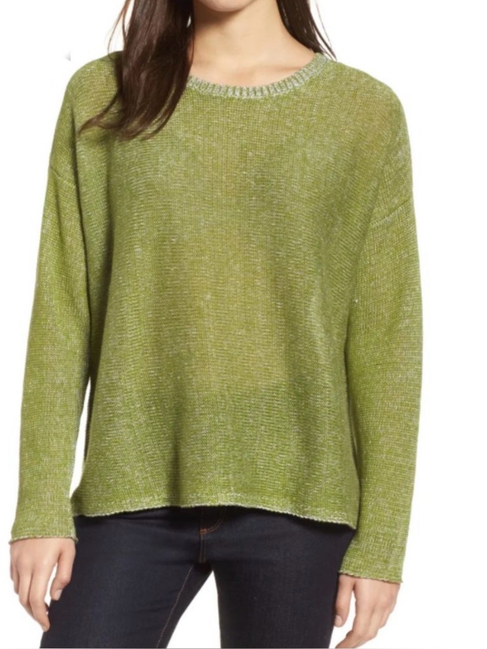 Eileen Fisher Organic Linen Knit Green Boxy Relaxed Sweater size M